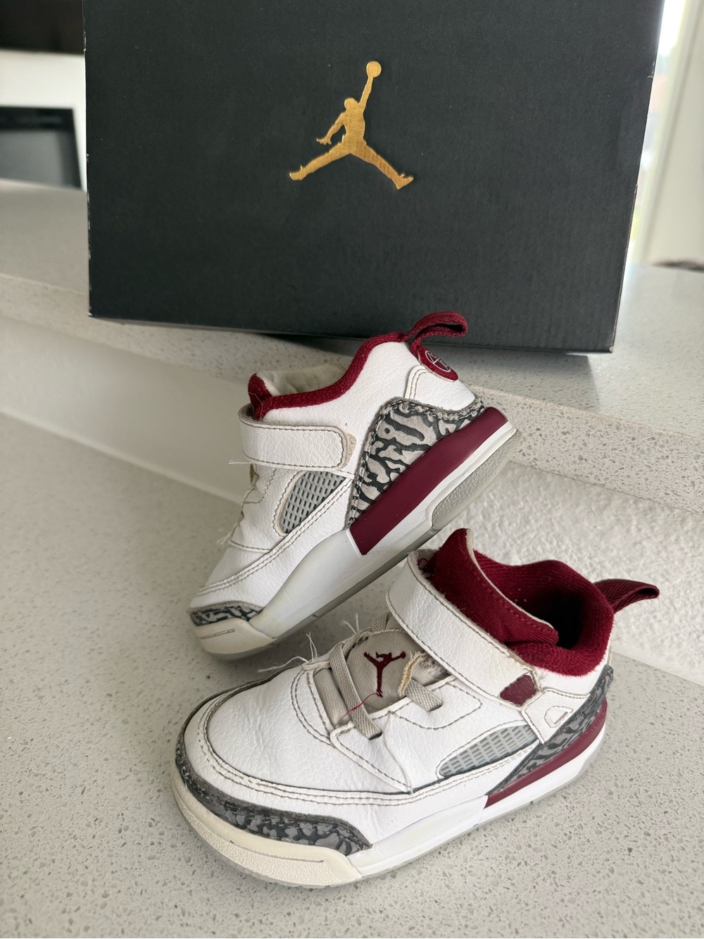 Jordan Spizike Low TD Kids White and Maroon Air-Inspired Basketball Sneakers
